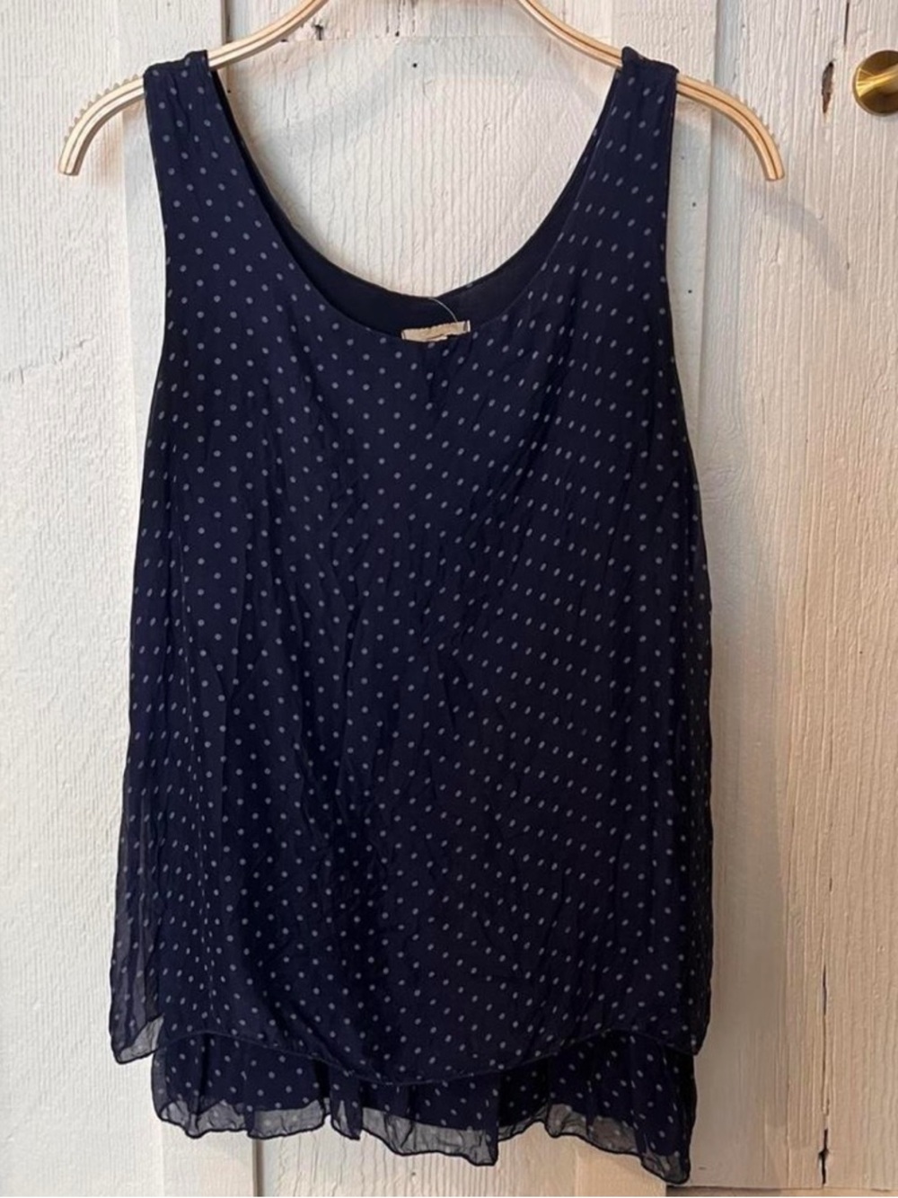 100% Silk Navy Polka Dot Layered Tank Top